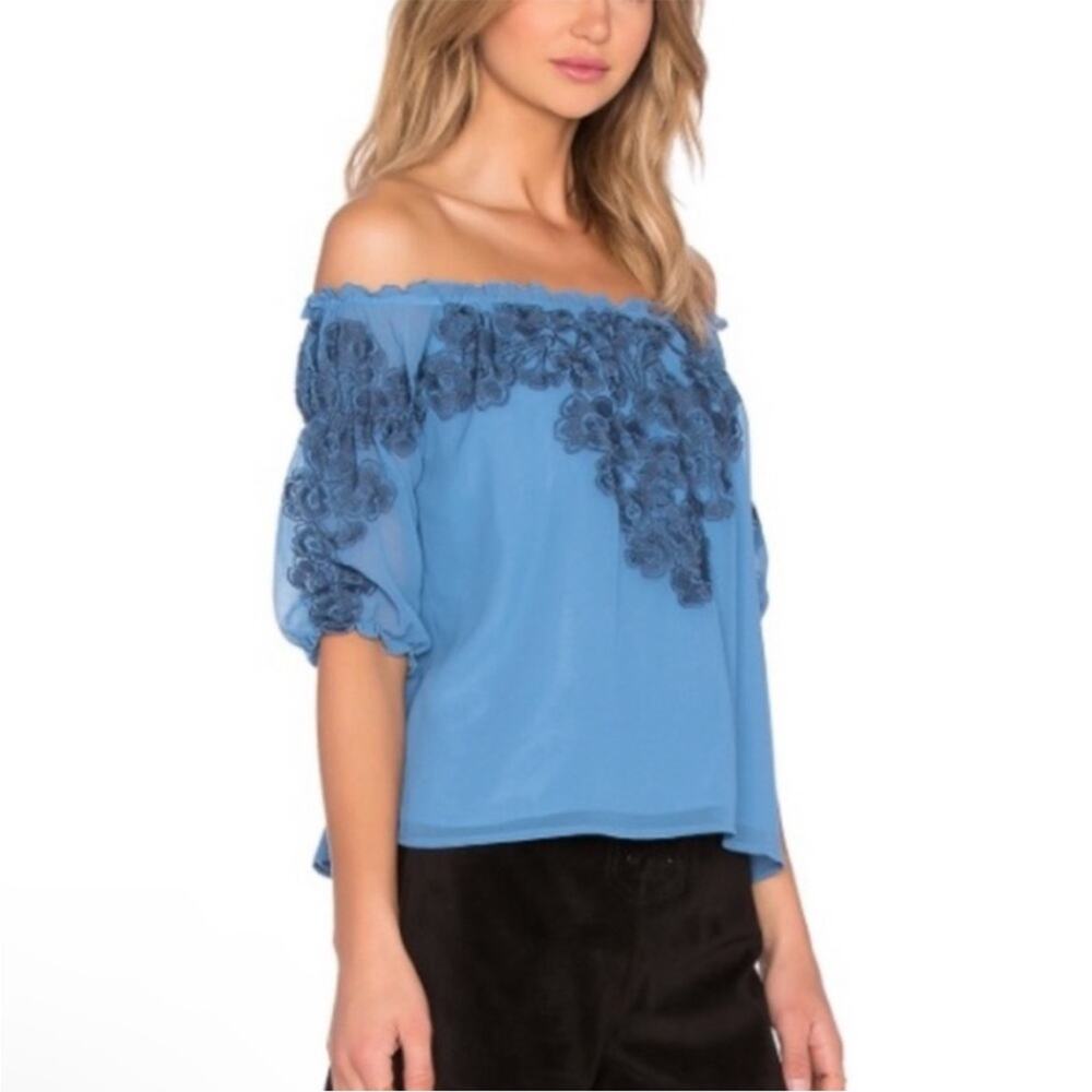 For Love & Lemons Sicily Off Shoulder Top in Deep Blue Sea Size XS - Picture 2 of 8